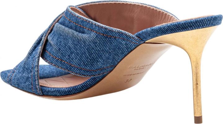 Actual product image Balmain safety mule in denim fabric with applied pin (40)