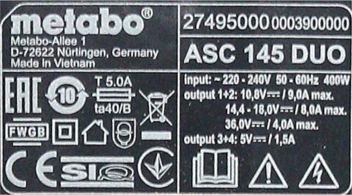 Actual product image Metabo Double quick charger ASC 145 DUO Air Cooled (10.8 V)