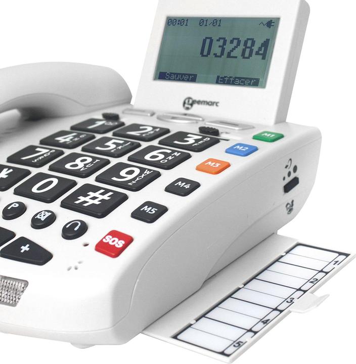 Image du produit Geemarc SERENTIES Téléphone filaire senior avec transmetteur d'appel d'urgence Écran rétroéclairé Blanc