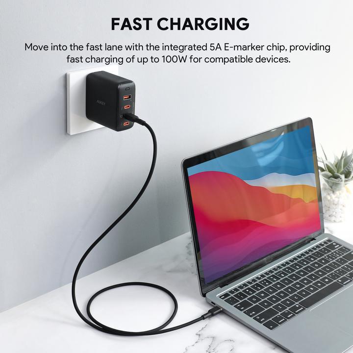 Produktbild Aukey USB-C Cable in Silicone, 100W, 1m - Black (1 m, USB 3.2 Gen 1, 100 W)