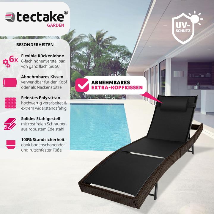 Produktbild tectake Rattan Sonnenliege Moana (211 cm)