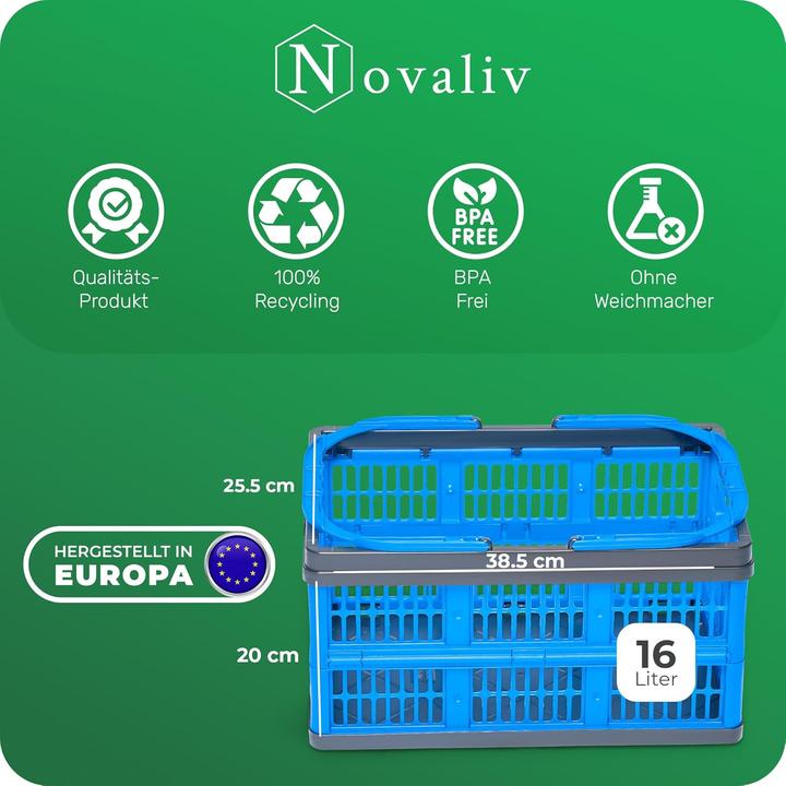 Immagine prodotto Novaliv Klappbox Blau 2er Set - 16L Faltkorb mit Henkeln - Vielseitiger Einkaufskorb - Praktische Au (16 l)