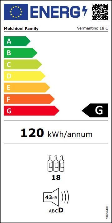 Energy Label Melchioni Vermentino 18 C Wine Cellar with compressor Free installation Black 18 bottle/bottle