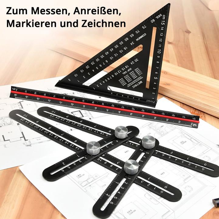 Image du produit Stahlwerk Kit de règles avec règle de mesure multi-angles, règle triangulaire, triangle d'angle (300 mm)
