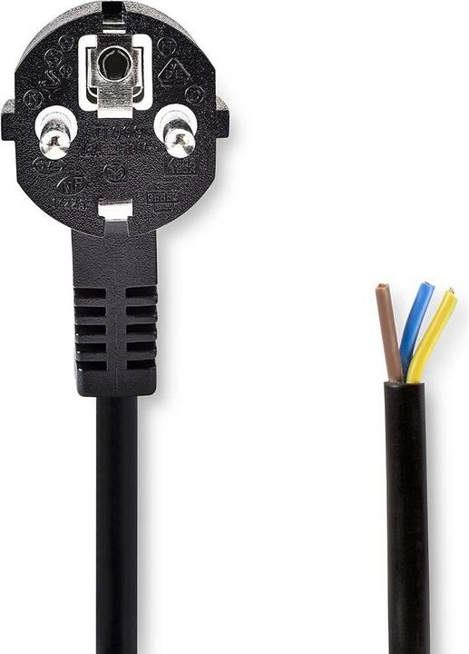 Produktbild Nedis Stromkabel | Schutzkontaktstecker | Open | Abgewinkelt | Gerade | Vernickelt | 3.00 m | Rund | (3 m)