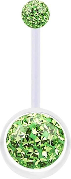 Actual product image Star Piercing Banana transparent with two crystal balls light green epoxy protective layer (Bioflex, without brass)