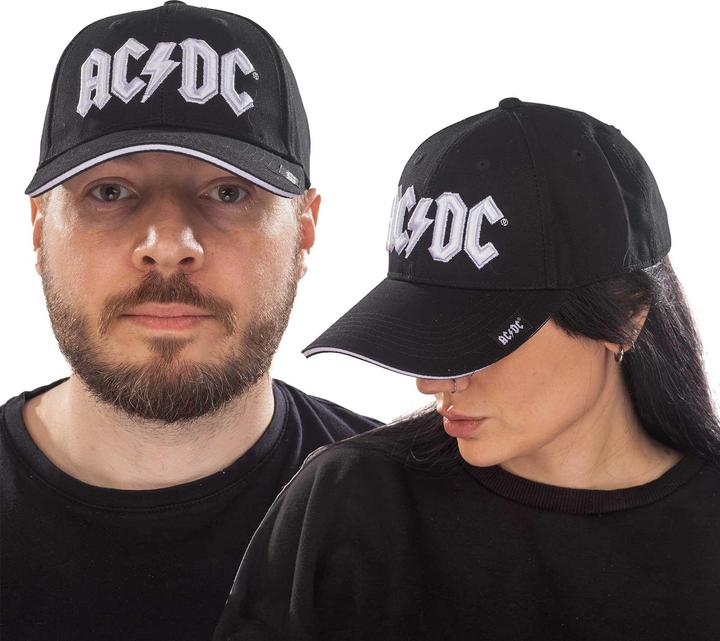 Actual product image AC/DC White Logo Puff Embroidered Baseball Cap