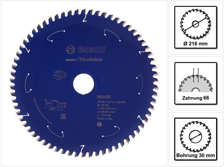 Image du produit Bosch Professional Zubehör Lame de scie circulaire Expert for Aluminium pour scies à batterie, 216 x 2/1,4 x 30, 66 dents