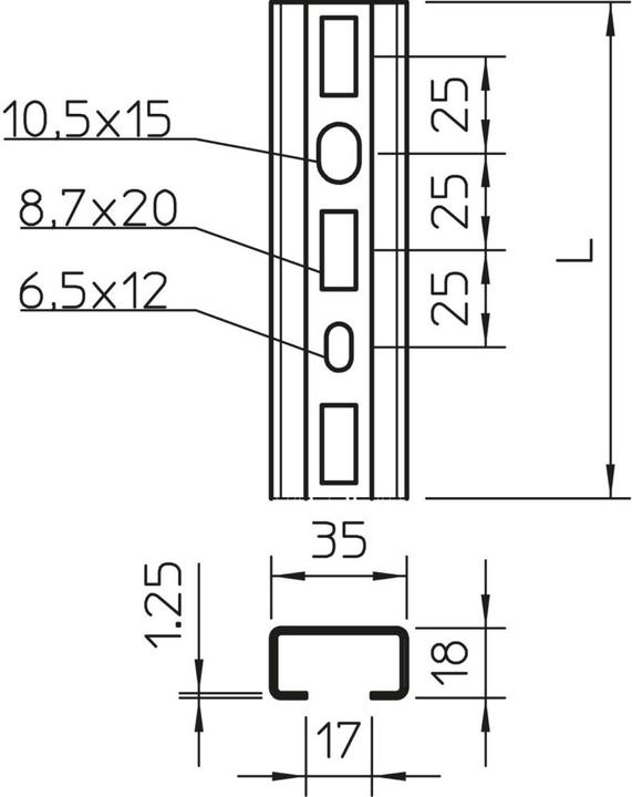 Productafbeelding OBO Bettermann Geperforeerde profielrail, sleufbreedte 17mm 1104500