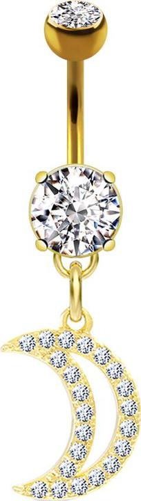 Star Piercing Banane 14k vergoldet mit Anhänger Halbmond (Chirurgenstahl 316L, Messing)