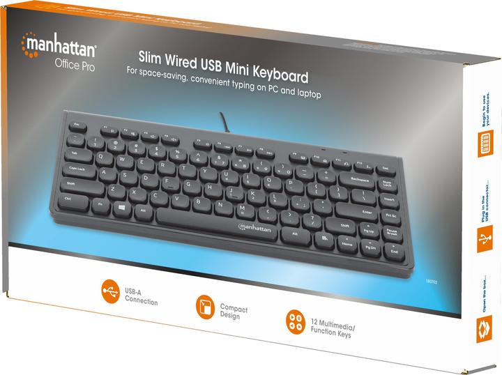 Actual product image Manhattan Slim USB mini keyboard 1.5m cable black (DE, Cable)