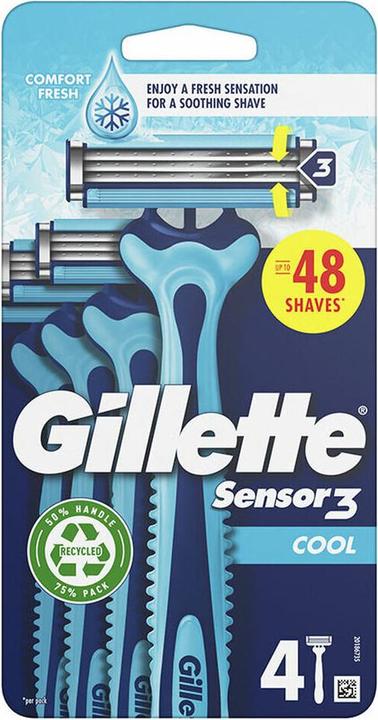 Actual product image Gillette Sensor3 Cool Disposable Razor 4 Pack