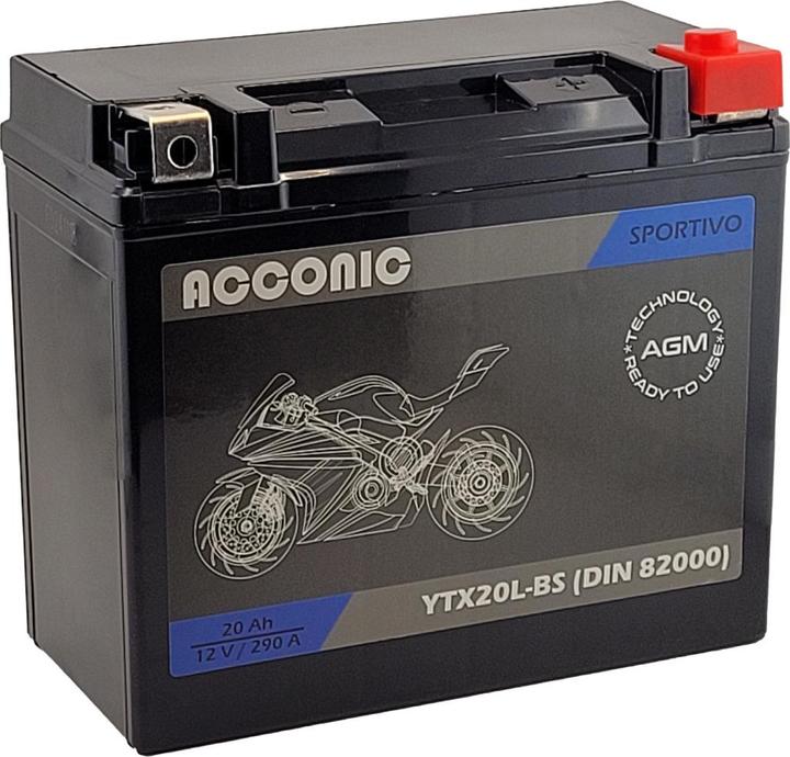 Produktbild Acconic Sportivo AGM YTX20L-BS Motorradbatterie 20Ah 12V (DIN 82000) (12 V, 20 Ah)