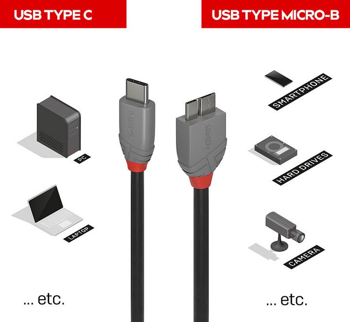 Produktbild Lindy USB 3.2 Typ C an Micro-B Kabel, Anthra Line (2 m)