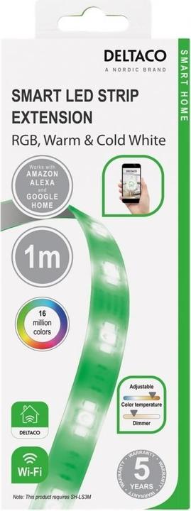 Produktbild Deltaco SMART HOME LED strip extension, 1m, RGB, 2700K-6500K, 6 contacts, suitable for SH-LS3M, whit (Mehrfarbig, 300 cm, Indoor, Outdoor)