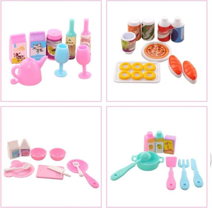 Produktbild Activity Board Puppenhaus Mini Küche Lebensmittel für Barbie 43 Stück Abendessen Set Gabel Messer Teller Pizza