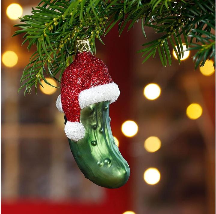 Image du produit Inge Glas Décorations de Noël Concombre avec capuchon 12 cm, Vert/Rouge (1 -pièce)