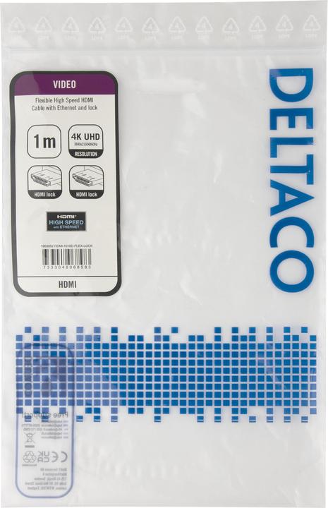 Actual product image Deltaco High-Speed Flex HDMI cable, 1M, w/lock, 4K UHD, black