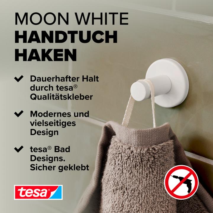 Image du produit tesa MOON WHITE Crochet pour serviette de bain avec solution adhésive sans perçage