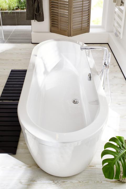 Produktbild Koralle T200 freistehende Badewanne Oval mit angeformter Schürze, 1800x800mm, Überlauf vorne, mit (184 cm, 80 cm)