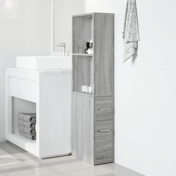 Produktbild VidaXL Badschrank Hochschrank Nischenschrank Schmal mit Rollen Grau Sonoma (22 x 41 x 135 cm)