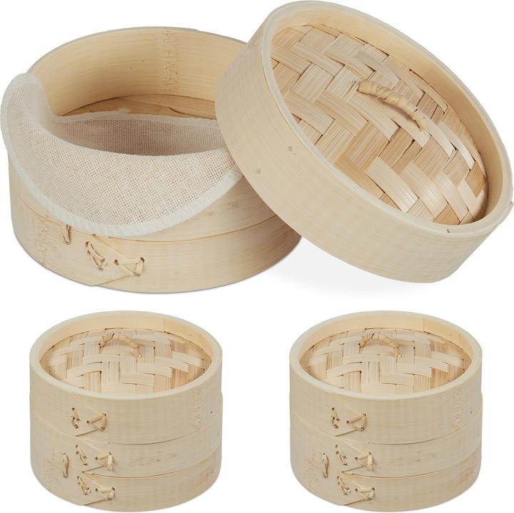 Actual product image Relaxdays Bamboo Steamer Basket, Set of 3 (Plant materials)