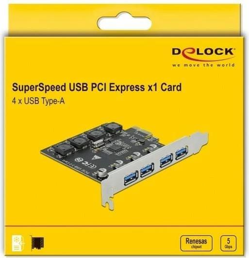 Produktbild Delock PCI Express x1 Karte zu 4 x extern USB Typ-A Buchse SuperSpeed USB (USB 3.2 Gen 1)