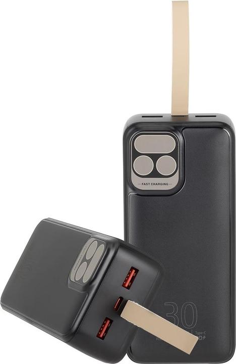 Produktbild Rivacase Powerbank 30000 mAh USB-C 20W + LCD schwarz (1x I/O USB-C PD 18W / PD 20W 2x USB-A QC 3.0 (30000 mAh, 20 W, 111 Wh)