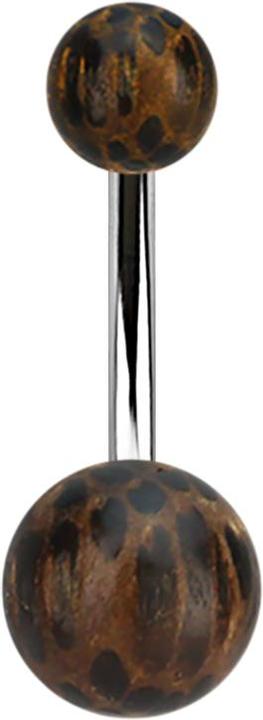 Star Piercing Banane silber mit zwei Kugeln aus Palmholz (ohne Messing, Chirurgenstahl 316L, Organisch)
