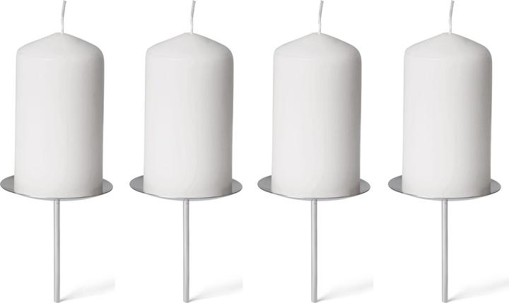 Produktbild Novaliv 4x Kerzenpick mit Dorn 6cm SILBER Kerzenhalter Adventskranz Adventskerzenhalter Kerzenteller
