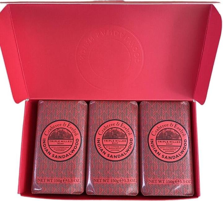 Floris Crabtree & Evelyn Set Trio Indian Sandalwood Soap Bar - 3 Stück, 150 Gramm (Hartseife)