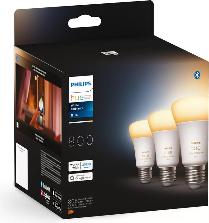 Actual product image Philips White Ambiance light source (E27, 9 W, 806 lm, 3 x, F)