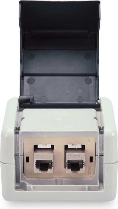 Immagine prodotto Digitus Set prese di collegamento dati con coperchio ribaltabile incl. inserto per 2 moduli Keystone, IP44 (Kit di montaggio)