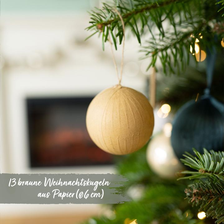 Produktbild Papierdrachen 12 Weihnachtskugeln aus Pappmaché – Braun (12 -teilig)