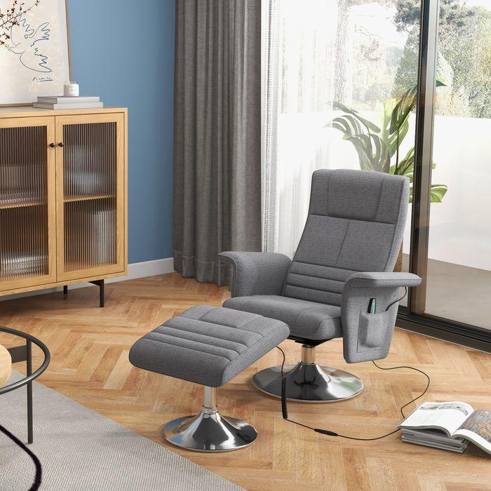 Actual product image Swisshandel24 TV armchair footstool electric reclining function vibration massage remote control linen look dark
