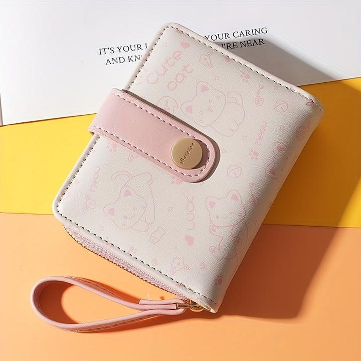 Only-Bags.Store Cat Pattern Short Wallet, Clutch Sweet Coin Purse, Mini Credit Card Purse