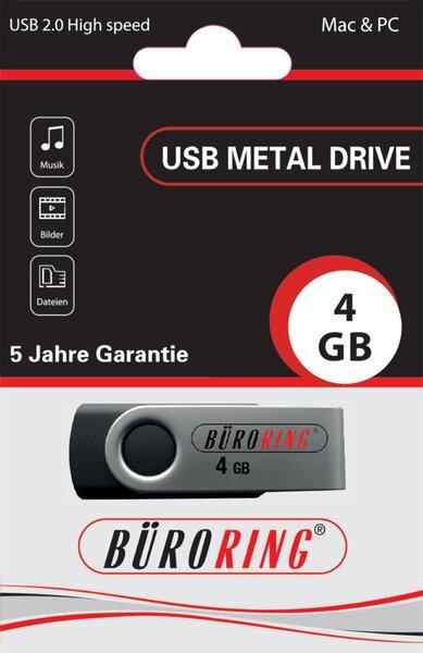 Image du produit Büroring Speicherstick, USB 2.0 mit drehbarer Metall-Abdeckung Kapazität 4 GB (4 Go, USB-A)