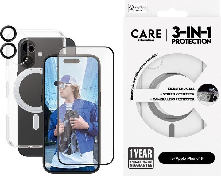 PanzerGlass CARE Feature 3-in-1 Keramische Bundel iPhone '24 6.1" (1 Stuk, Apple iPhone 16)