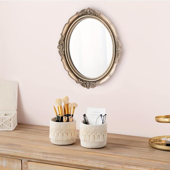 Actual product image Alopini 1pc Handmade Boho Chic Makeup Brush Holder - Wicker Cosmetic Storage Basket with Brushes