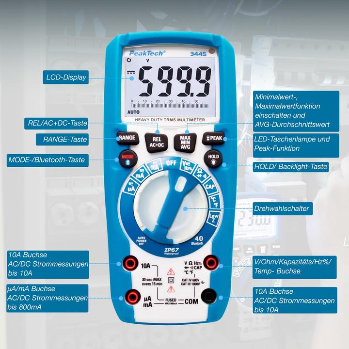 Immagine prodotto Peaktech P 3445 Multimetro digitale a vero RMS (CAT III 1000V, CAT IV 600V)