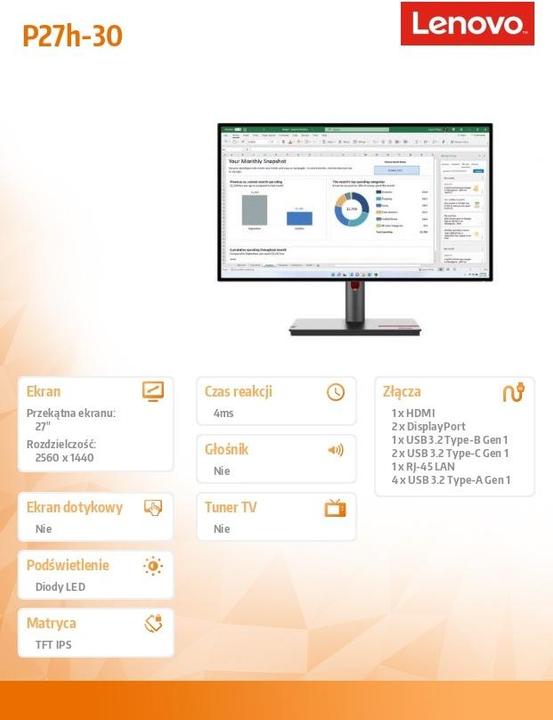 Immagine prodotto Lenovo ThinkVision P27h-30 (2560 x 1440 pixel, 27")