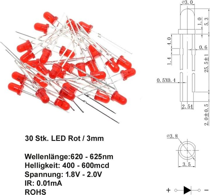 Actual product image OEM 30 Pcs. LED Red 3mm