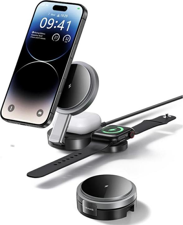 Actual product image Usams Foldable 3-in-1 15W Inductive Charge for Phone/Apple Watch/headphones CD234WXC01 (US-CD234) (15 W)