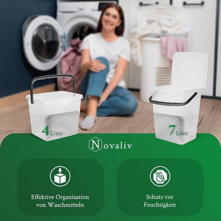 Actual product image Novaliv Sparset Waschmittelbox mit Deckel 4 Liter + 7 Liter Transparent und Dosierlöffel Box Waschpu (7 l)