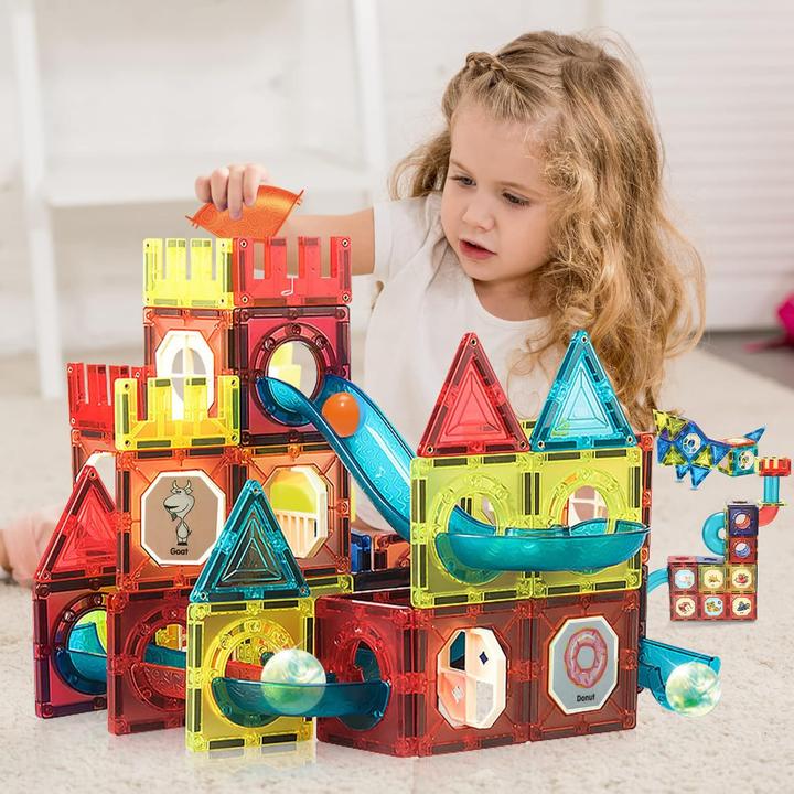 Produktbild Activity Board Magnetische Bauklötze, 75 Stück STEM Bauziegel magnetische Blöcke Murmelbahn Bauklötze