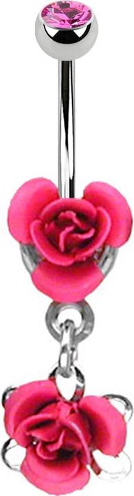 Star Piercing Banane silber mit Anhänger Blume pink (Chirurgenstahl 316L, ohne Messing)