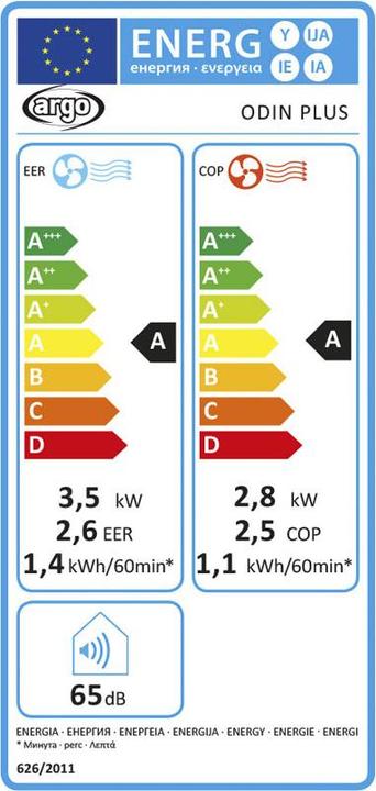 Energy Label Argo Odin Plus (45 m², 13000 BTU/h)