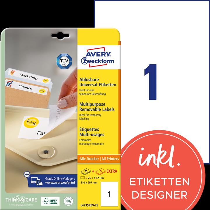 Produktbild Avery Universal-Etiketten, ablösbar