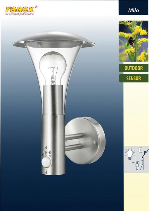 Actual product image Ranex 5000.318 Stainless steel outdoor wall lamp Milo with (E27, IP44)