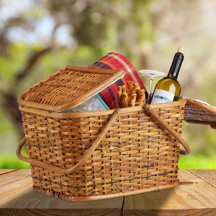Image du produit Relaxdays Panier de Pique-Nique Tressé Couvercle